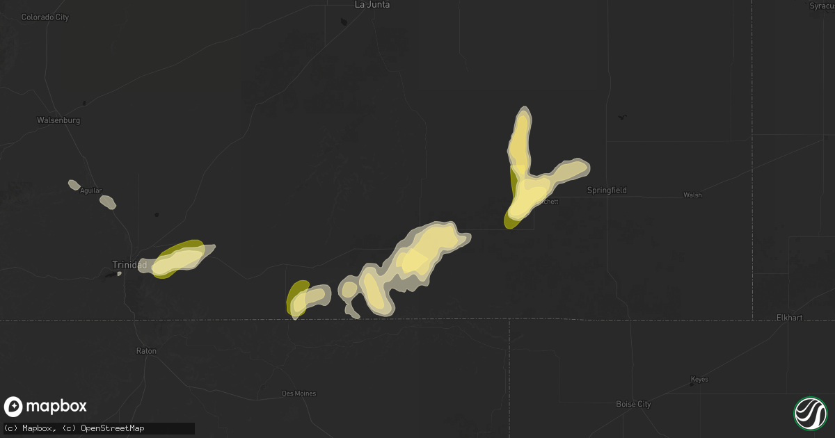 Hail map in Kim, CO on August 15, 2026