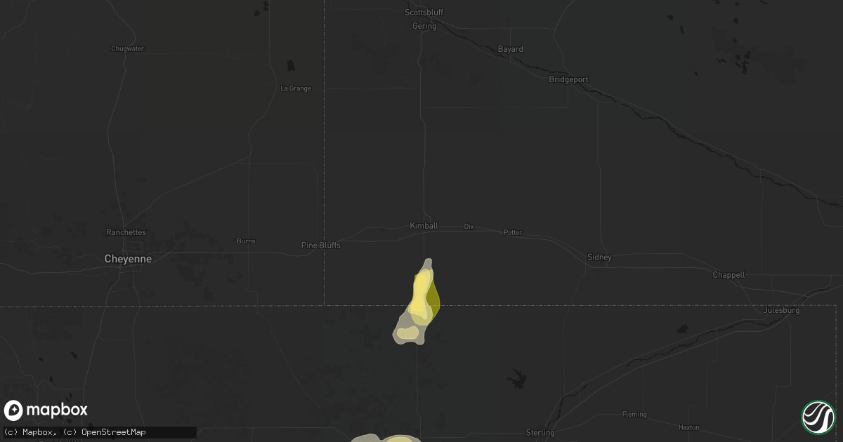 Hail map in Kimball, NE on August 15, 2026