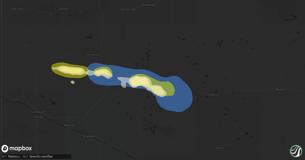 Hail map in Lakeside, NE on August 15, 2026