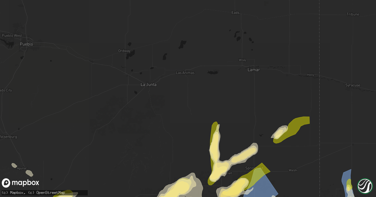 Hail map in Las Animas, CO on August 15, 2026