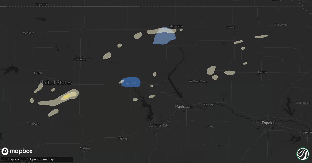 Hail map in Leonardville, KS on August 15, 2026