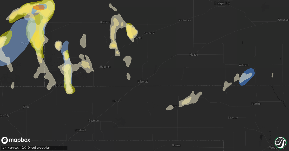 Hail map in Liberal, KS on August 15, 2026