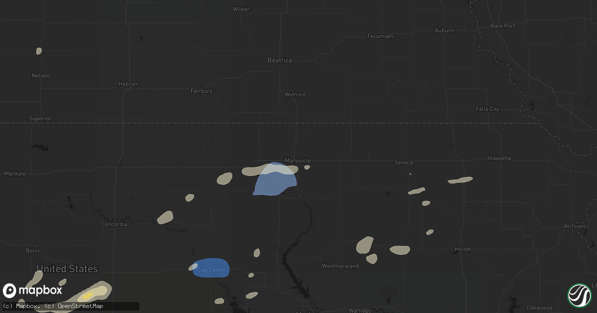 Hail map in Marysville, KS on August 15, 2026