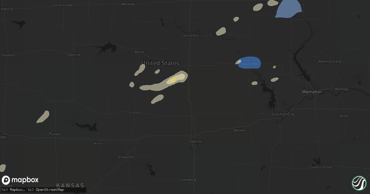 Hail map in Minneapolis, KS on August 15, 2026