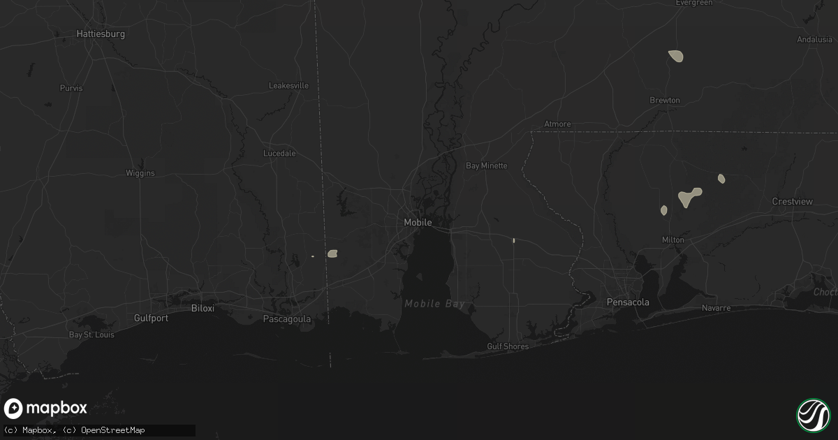 Hail map in Mobile, AL on August 15, 2026