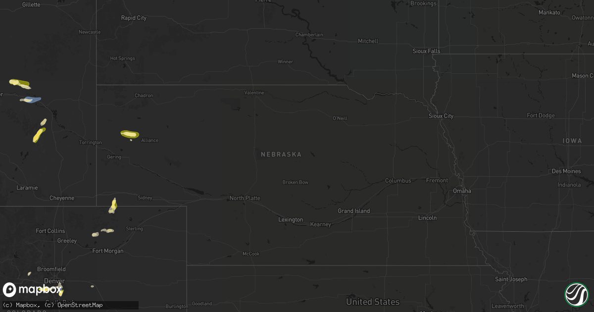 Hail map in Nebraska on August 15, 2026