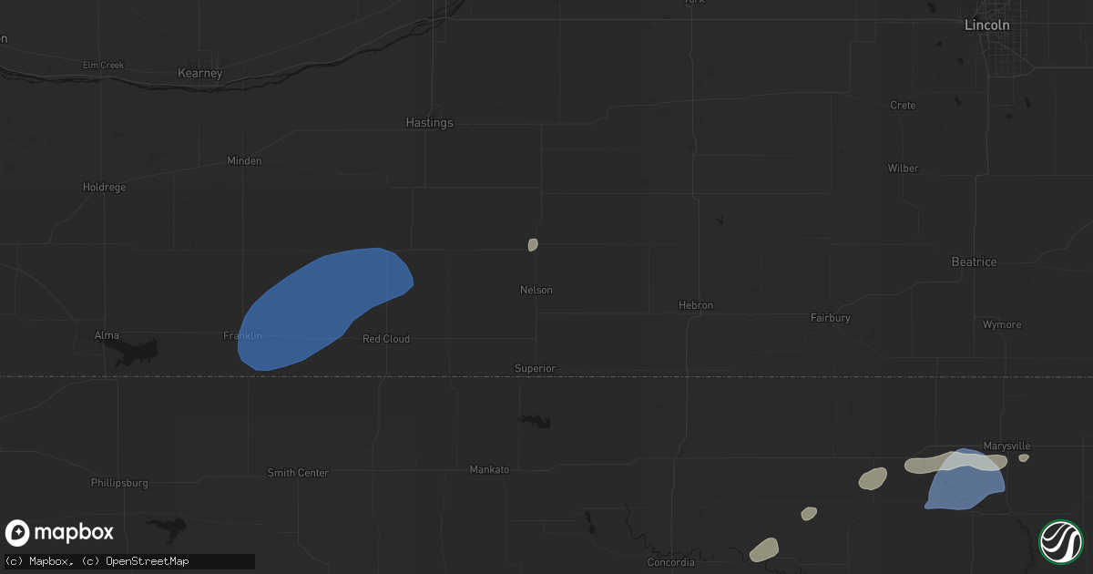 Hail map in Nelson, NE on August 15, 2026