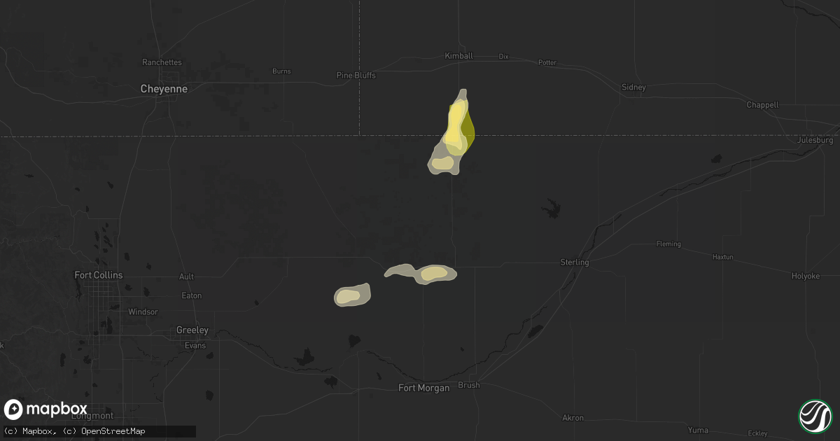 Hail map in New Raymer, CO on August 15, 2026