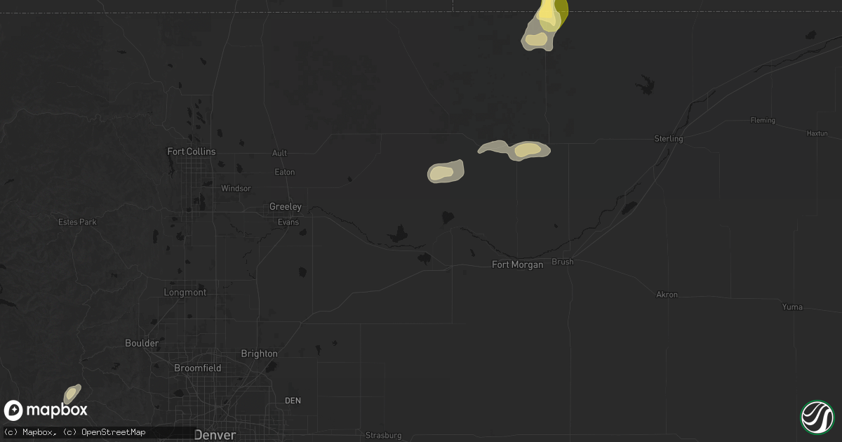 Hail map in Orchard, CO on August 15, 2026