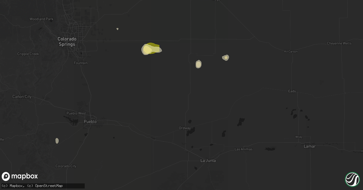 Hail map in Ordway, CO on August 15, 2026