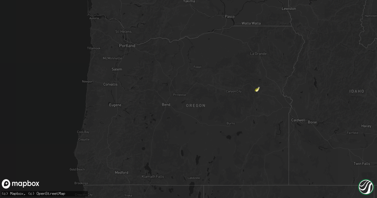 Hail map in Oregon on August 15, 2026