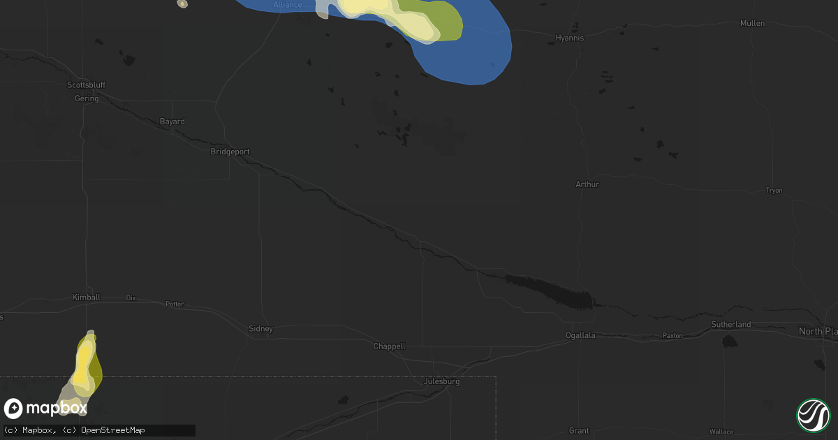Hail map in Oshkosh, NE on August 15, 2026