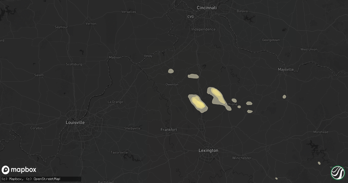 Hail map in Owenton, KY on August 15, 2026