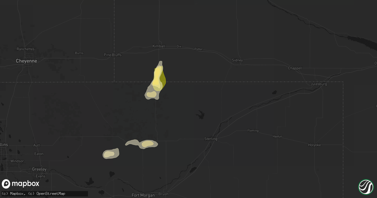 Hail map in Padroni, CO on August 15, 2026