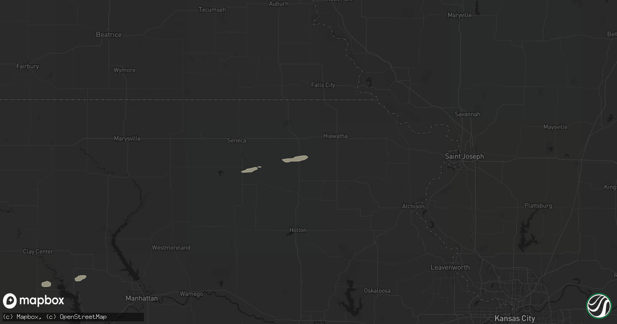 Hail map in Powhattan, KS on August 15, 2026