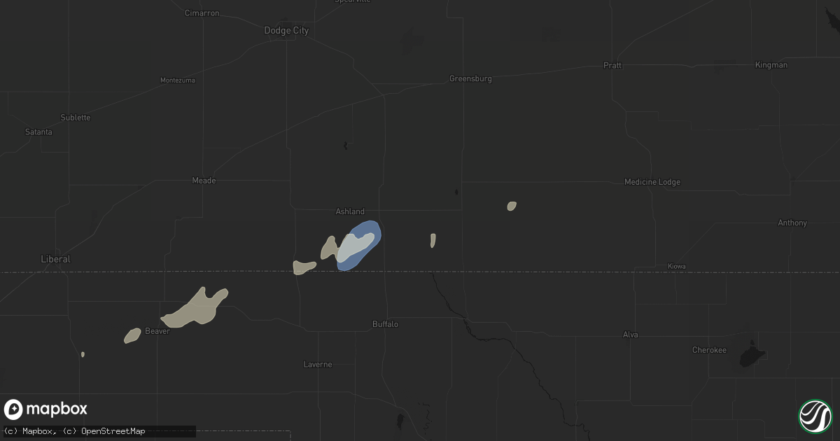 Hail map in Protection, KS on August 15, 2026