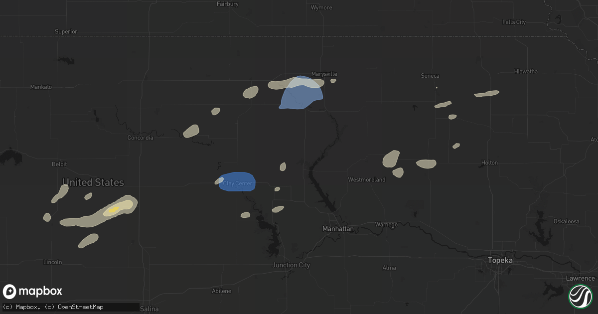 Hail map in Randolph, KS on August 15, 2026