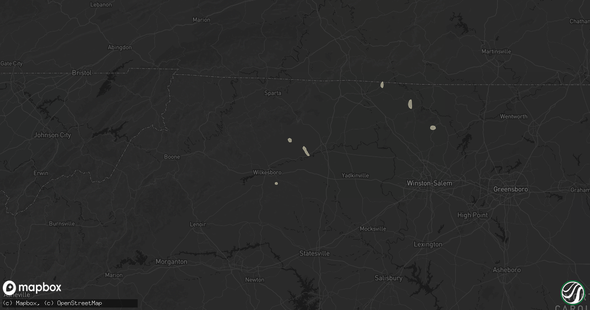 Hail map in Roaring River, NC on August 15, 2026