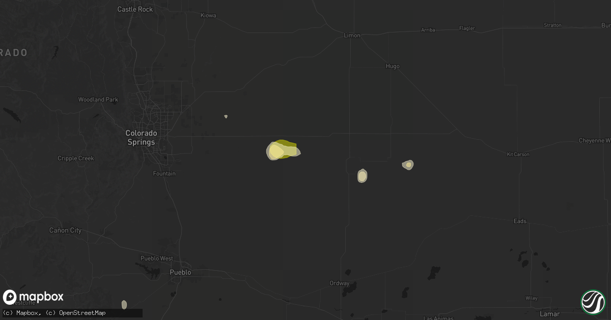 Hail map in Rush, CO on August 15, 2026