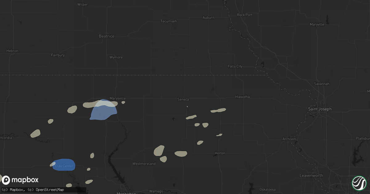 Hail map in Seneca, KS on August 15, 2026