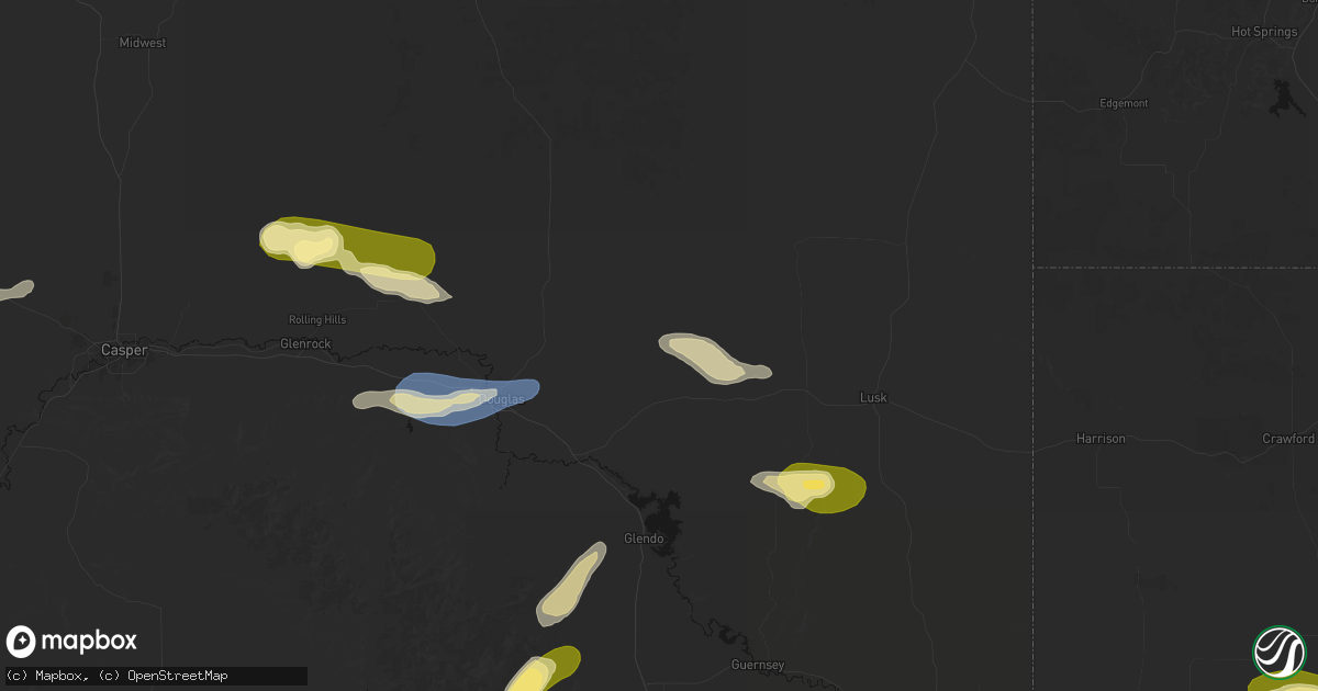 Hail map in Shawnee, WY on August 15, 2026