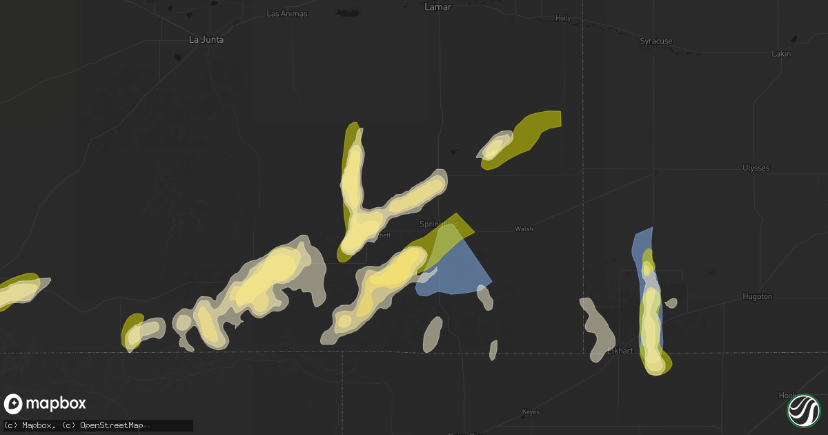Hail map in Springfield, CO on August 15, 2026