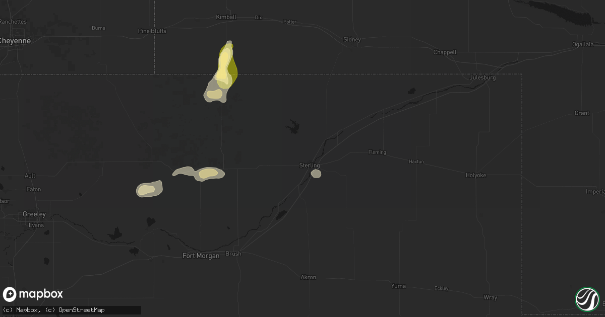 Hail map in Sterling, CO on August 15, 2026