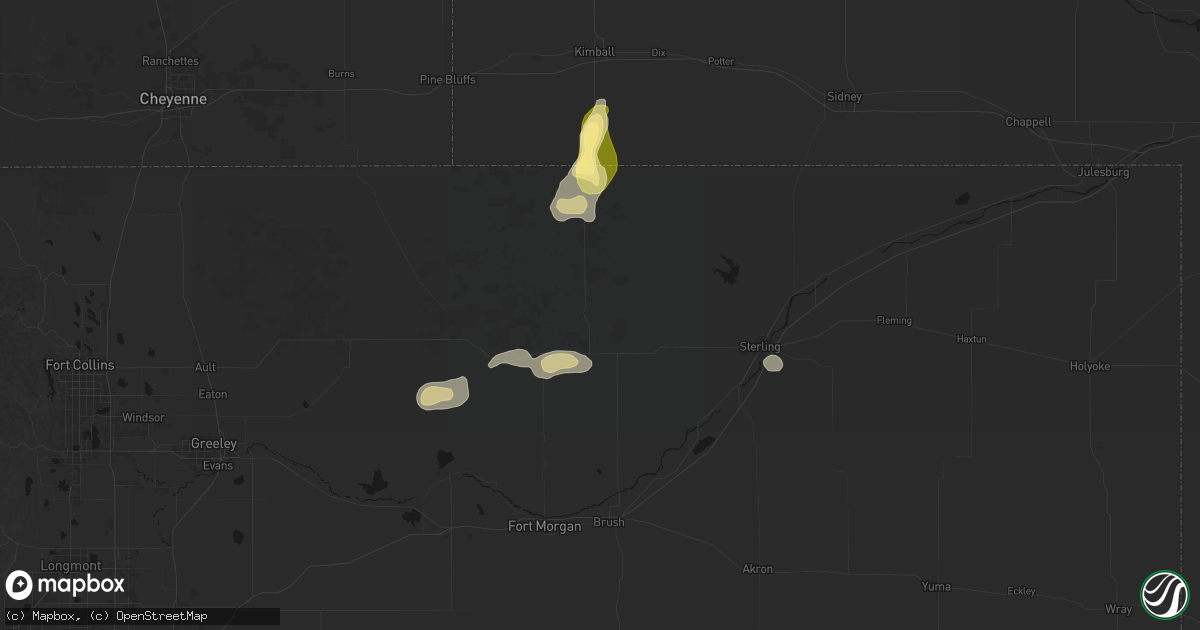 Hail map in Stoneham, CO on August 15, 2026