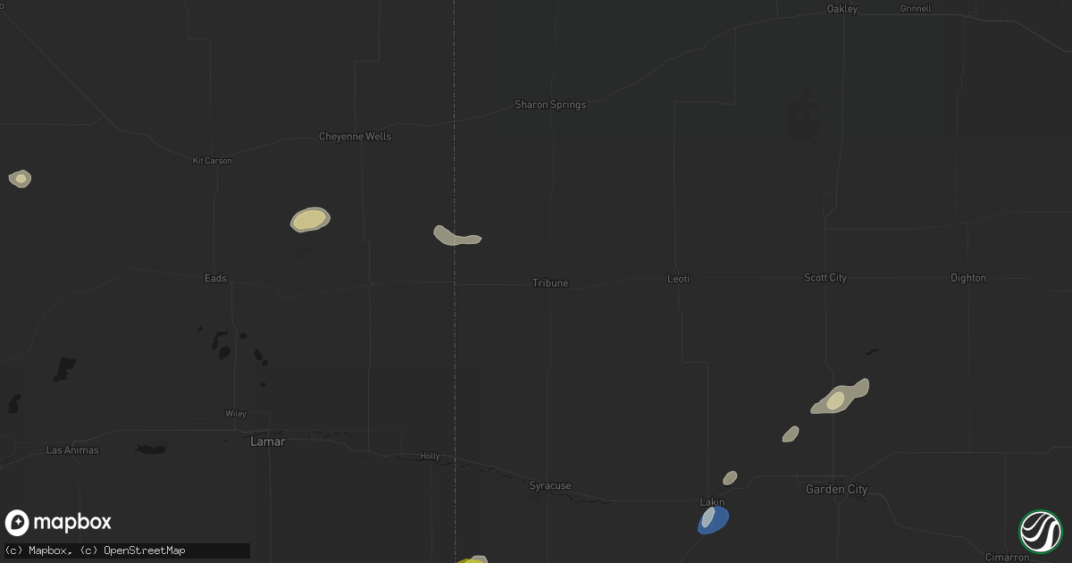 Hail map in Tribune, KS on August 15, 2026