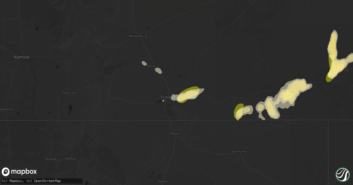 Hail map in Trinidad, CO on August 15, 2026