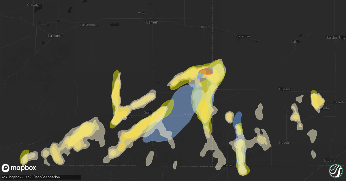 Hail map in Two Buttes, CO on August 15, 2026