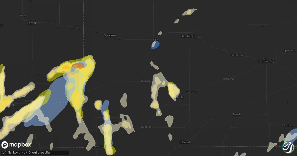Hail map in Ulysses, KS on August 15, 2026