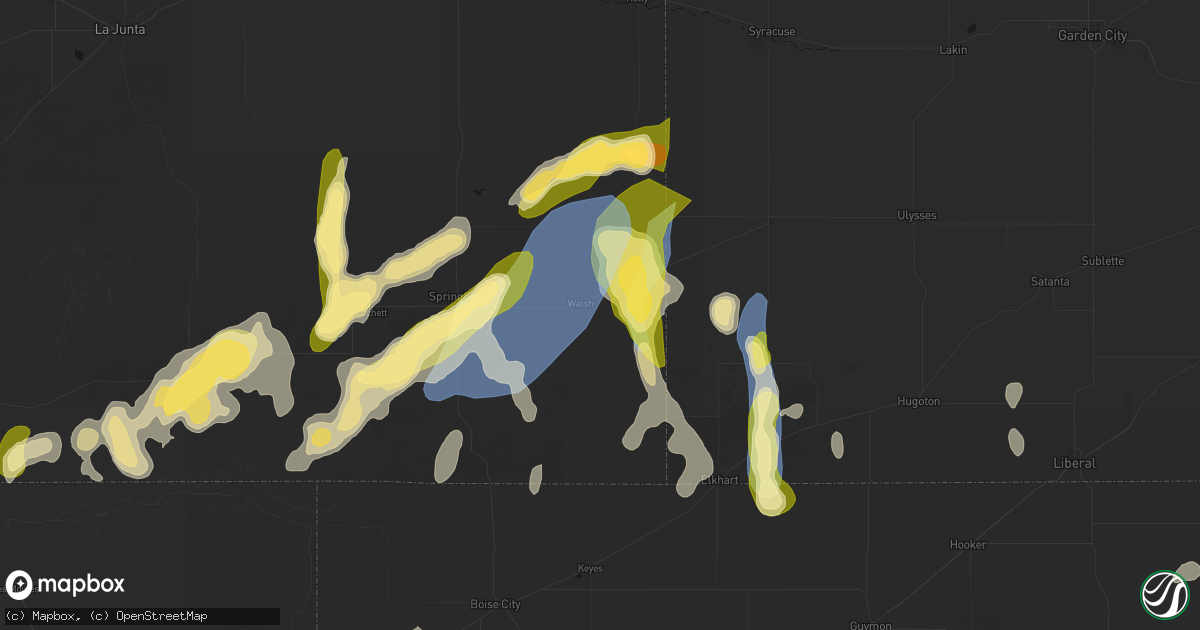 Hail map in Walsh, CO on August 15, 2026