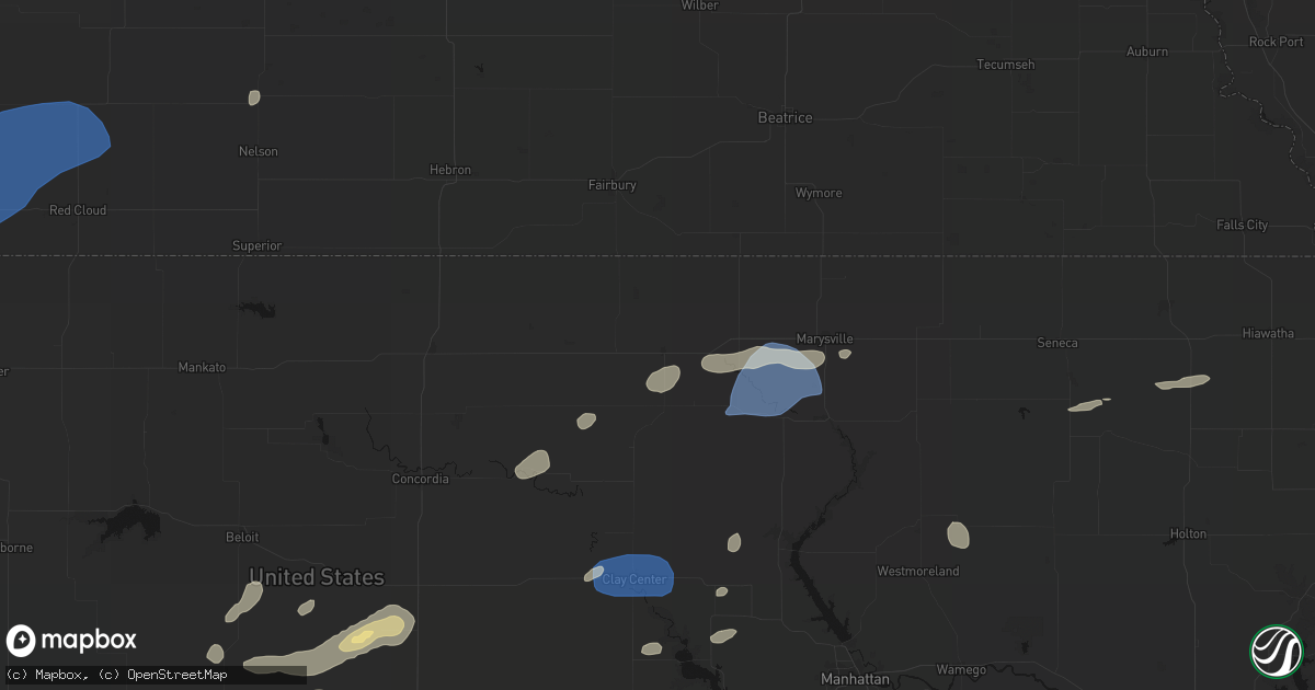 Hail map in Washington, KS on August 15, 2026