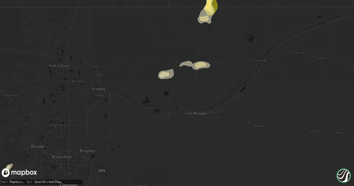 Hail map in Weldona, CO on August 15, 2026