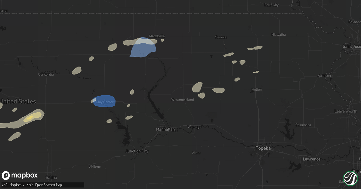 Hail map in Westmoreland, KS on August 15, 2026