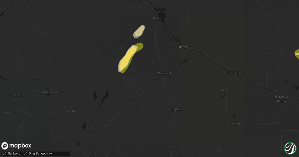 Hail map in Wheatland, WY on August 15, 2026