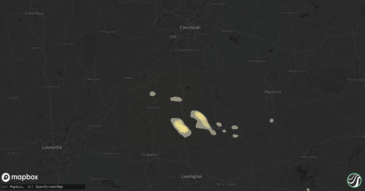 Hail map in Williamstown, KY on August 15, 2026