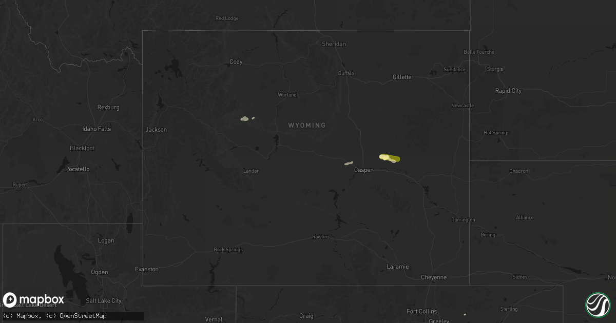 Hail map in Wyoming on August 15, 2026