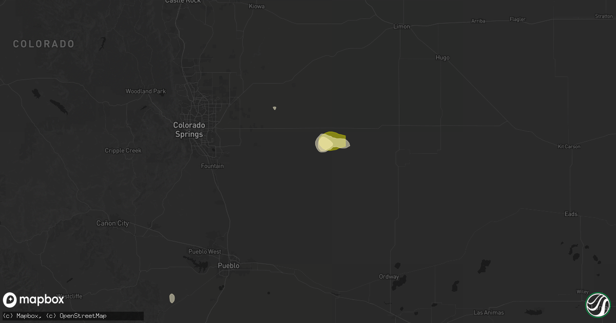 Hail map in Yoder, CO on August 15, 2026