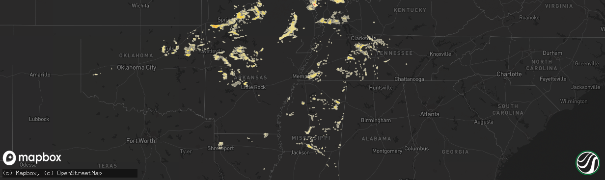 Hail map in Arkansas on August 16, 2012