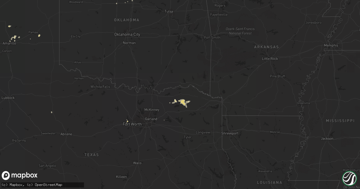 Hail map in Texas on August 16, 2014