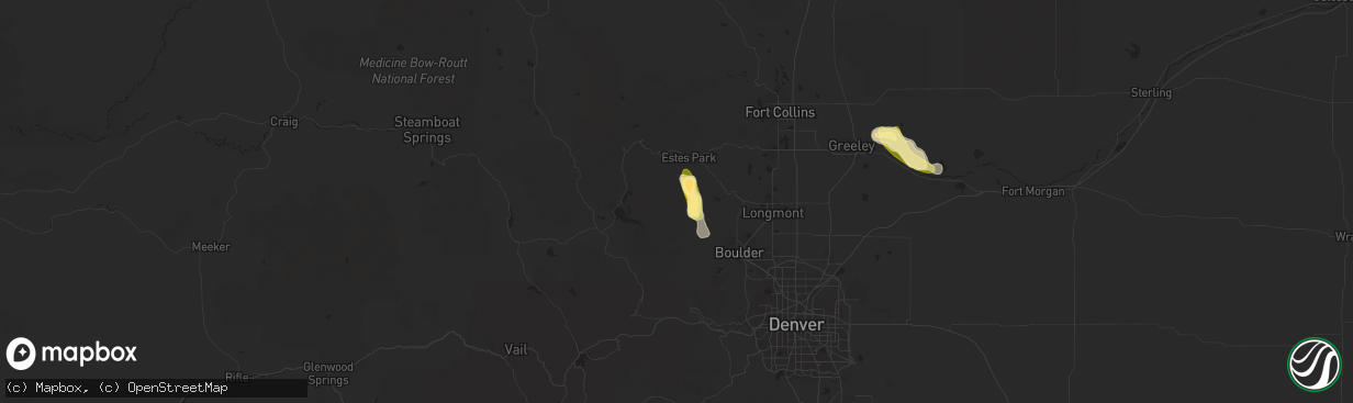 Hail map in Allenspark, CO on August 16, 2015