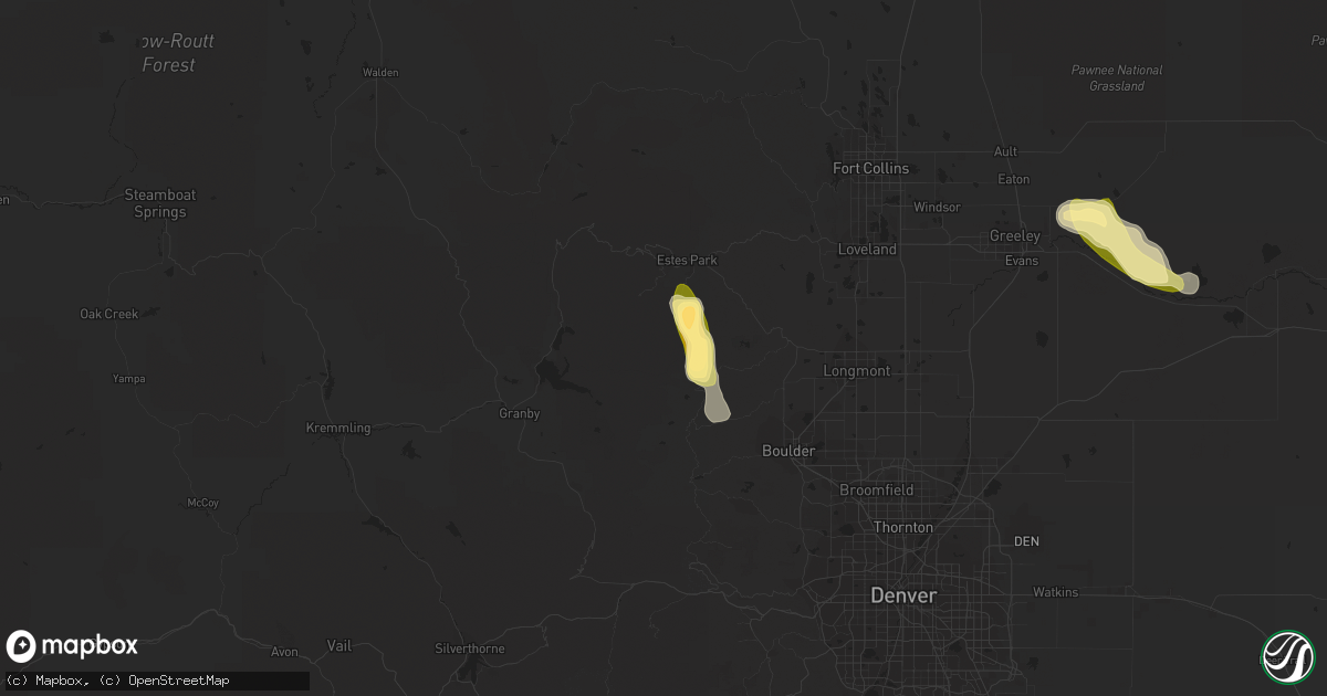 Hail map in Allenspark, CO on August 16, 2015