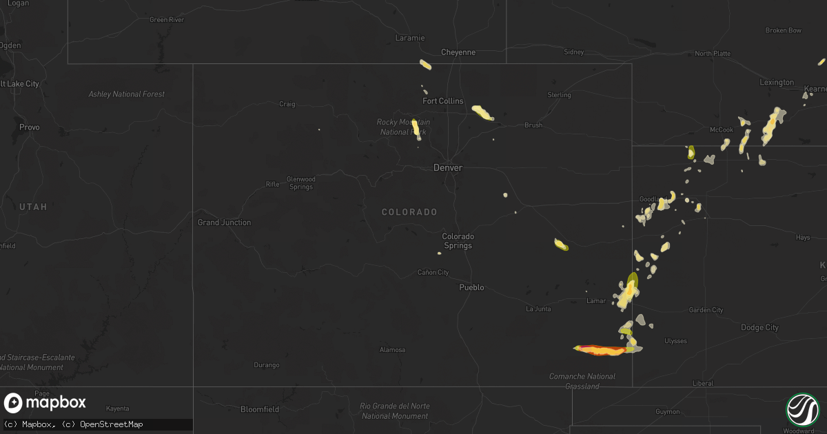Hail map in Colorado on August 16, 2015