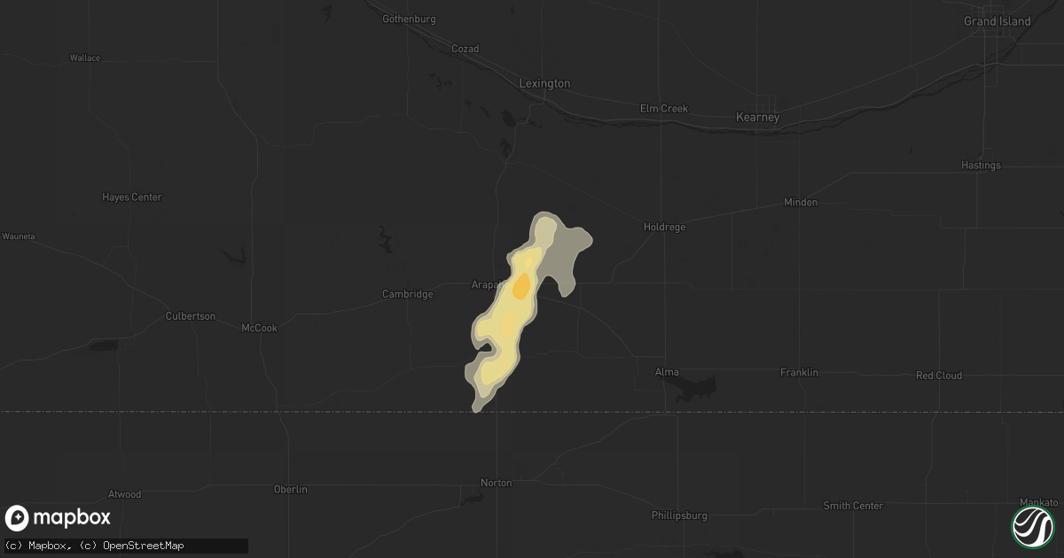 Hail map in Edison, NE on August 16, 2015
