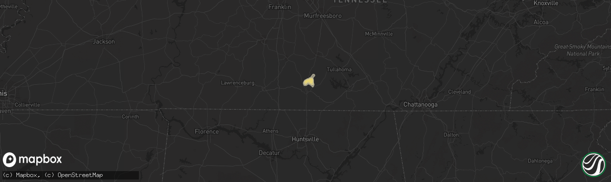 Hail map in Fayetteville, TN on August 16, 2015