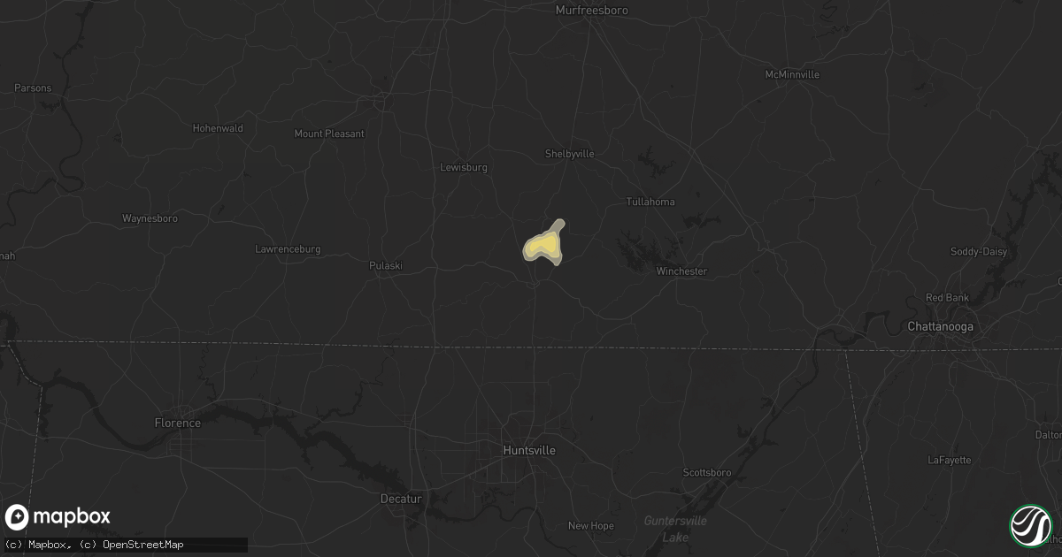 Hail map in Fayetteville, TN on August 16, 2015