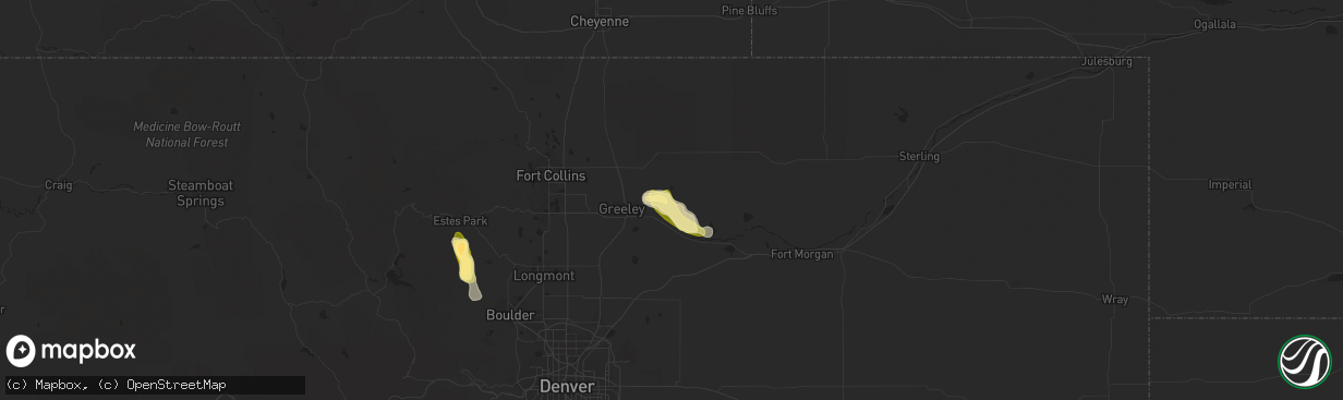 Hail map in Gill, CO on August 16, 2015