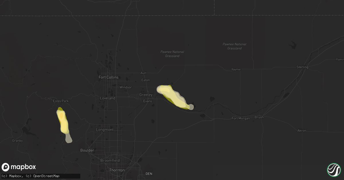Hail map in Gill, CO on August 16, 2015